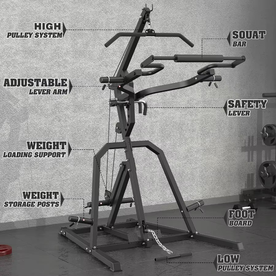 Leverage Gym Power Rack Squat Rack Lever Gym with Low Row Home Gym System Workout Station 2:1 Ratio (Without Weight Plates)